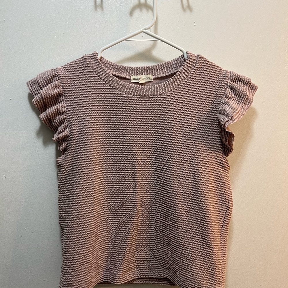 Moa Moa Pink Textured Ruffle Sleeve Top